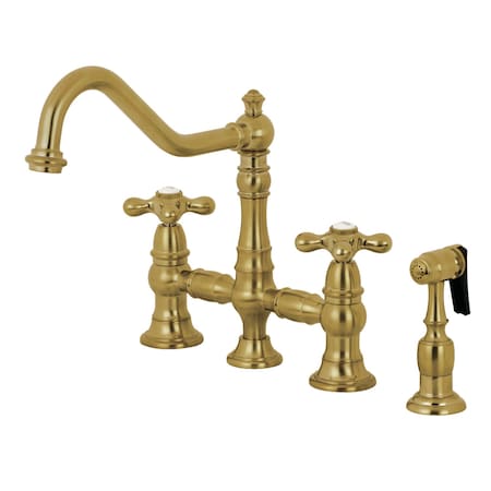 Kingston Brass KS3277AXBS Restoration 8" Bridge Kitchen Faucet W/Sprayer, Brass KS3277AXBS